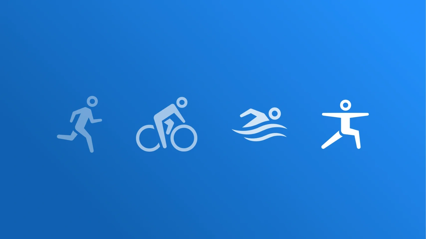 Icons for sports: running, cycling, swimming and gymnastics