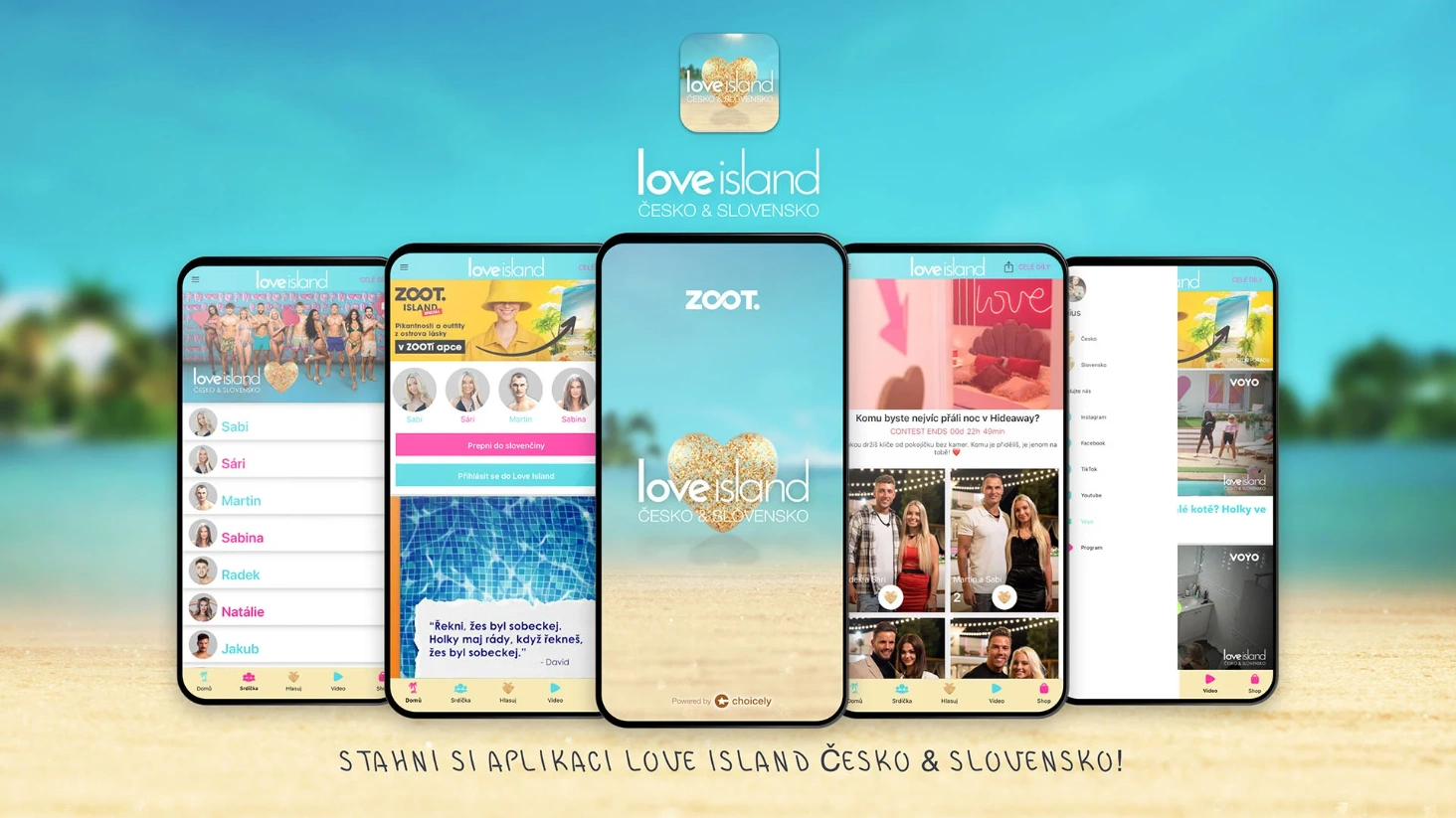 Phones with screens of the Love Island Czech and Slovakia app