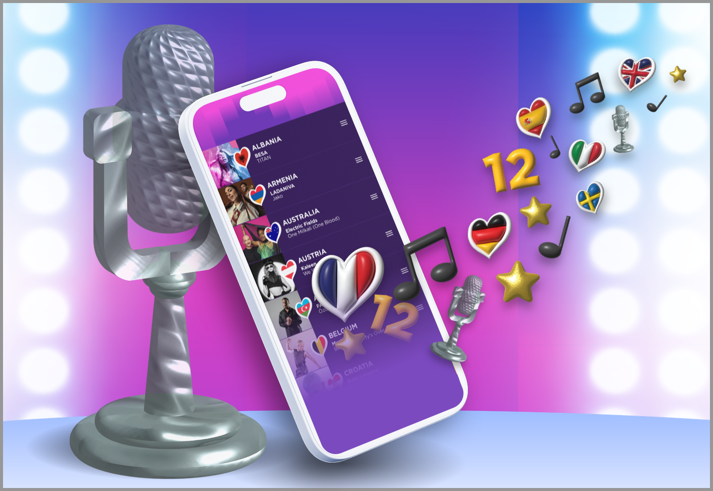 Image of a phone with the Eurovision app 